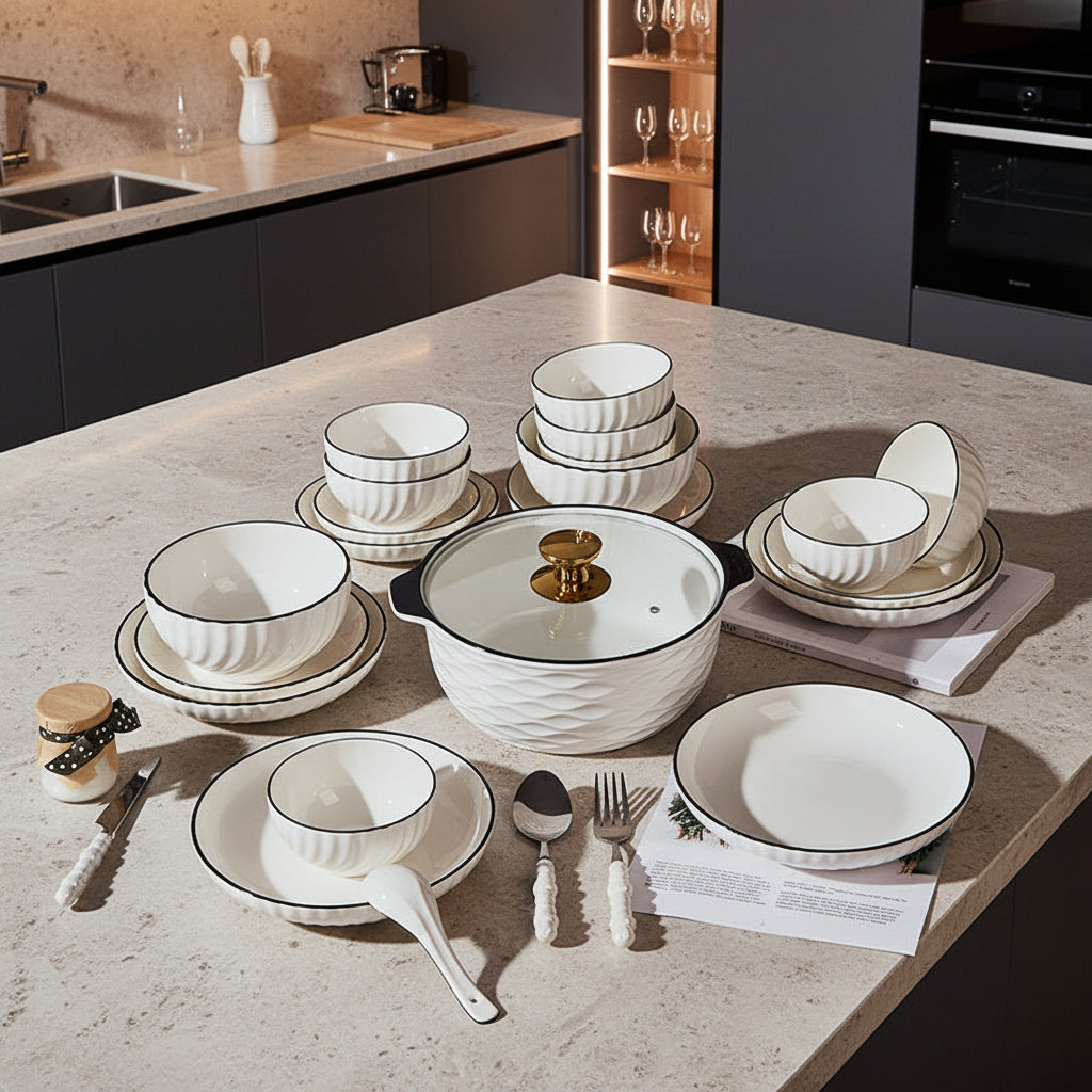 Modern and Simple Ceramic Bowl and Plate Set